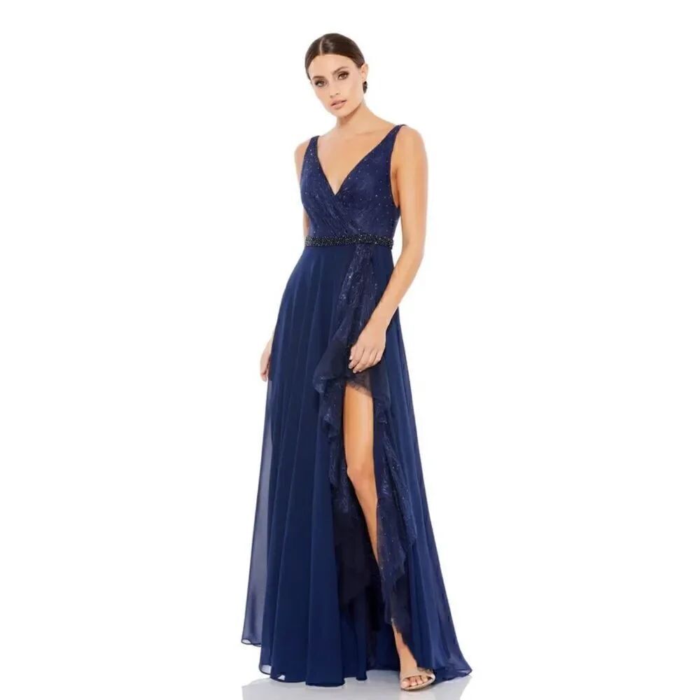 Mac Duggal 67482 Beaded & Sequin Formal In Navy NWT Size 6